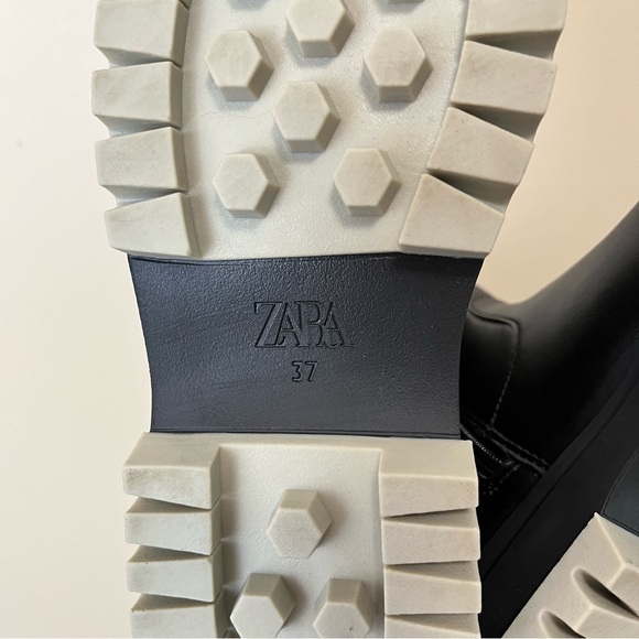 Zara Black Lug Sole Lower Calf Boot Light Grey Sole 37 EU 6.5 US - Picture 11 of 14